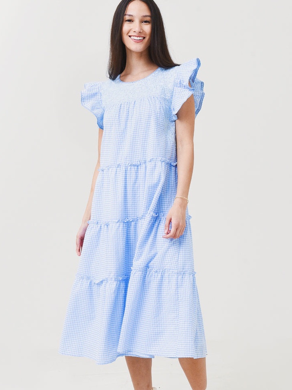 J. Marie Coco Light Blue Embroidered Gingham Midi Dress, Mi golondrina vibes